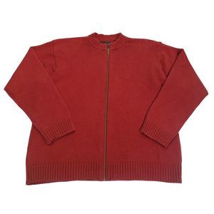 Vintage Kevingston Cowl Neck Zip Up Sweater 100% Cotton Men's Size 16 Red